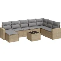 vidaXL Ensemble de salon de jardin 9 pièces avec coussins beige Poly rotin