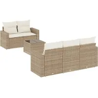 vidaXL Ensemble de salon de jardin 6 pièces avec coussins Beige Poly Rattan
