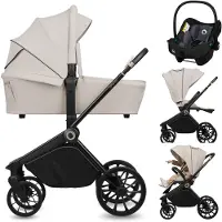 Lionelo Poussette combinée Mika Plus 3en1 jusqu'à 38 mois (22kg), capote XXL avec UPF50+, réglage de la poignée parentale en 3 positions - Beige