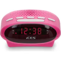 Ices Electronics Radio-réveil FM rose avec double alarme et fonction snooze