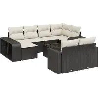vidaXL Ensemble de salon de jardin 11 pièces avec coussins noir poly rotin