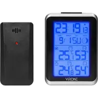 Virone Station météo avec horloge et transmetteur extérieur WS-3, affichage de la température et de l'humidité intérieure et extérieure, calendrier, alarme, fonctionne sur piles