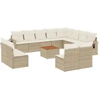 vidaXL Ensemble de 13 canapés de jardin avec coussins Beige Poly Rattan