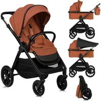 Lionelo Poussette 2-en-1 Layla : nacelle et poussette jusqu'à 22 kg, nacelle jusqu'à 9 kg, roues enPolyuréthanepivotantes à 360°, capote XXL - Marron