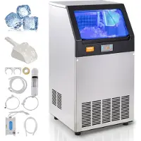 Vevor Machine à glaçons commerciale , 45 kg/24 h, machine à glaçons, 55 glaçons en 12-15 minutes, machine à glaçons autonome en armoire avec capacité de stockage de 15 kg, affichage numérique LED