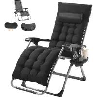 Vevor Chaise à gravité zéro, chaise longue à gravité 26 pouces pour l'intérieur et l'extérieur, chaise réglable anti-gravité avec coussin, appui-tête, repose-pieds et porte-boisson, 500 lbs, noir