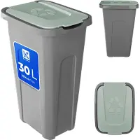Kadax Poubelle pour le tri sélectif, 30 l, avec couvercle, verte