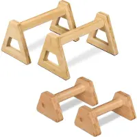 Relaxdays - Barres de pompes, lot de 4, barres parallèles en bambou, 2 tailles différentes, gymnastique suédoise, support pour l'équilibre sur les mains, couleur naturelle