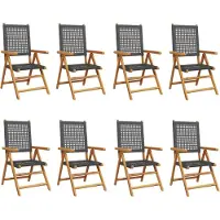 vidaXL Chaise de jardin Réglable 8 pcs. noir Poly rotin bois massif