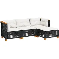 vidaXL Ensemble de salon de jardin 4 pièces avec coussins noir poly rotin