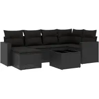 vidaXL Ensemble de salon de jardin 7 pièces avec coussins noir poly rotin