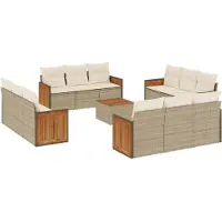 vidaXL Ensemble de 13 canapés de jardin avec coussins Beige Poly Rattan