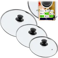 Kadax Couvercle de casserole "Caserta", set de couvercles résistants à la chaleur en verre avec poignée, trois tailles (22+26+30 cm)