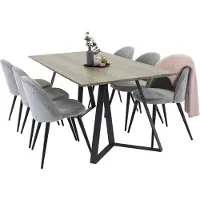 Ebuy24 MarinaGRBL ensemble table, table El boisReproduction gris et 6 Velvet chaises Velours grisclair.