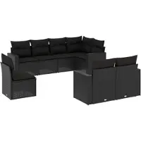 vidaXL Ensemble de jardin canapé 8 pièces avec coussins noir poly rotin