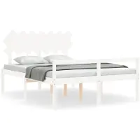 vidaXL Lit pour senior avec tête de lit 140x190 cm Blanc Bois massif
