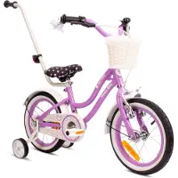 Sun baby vélo enfant 14 pouces Heart Bike avec pousseur, roues stabilisatrices, panier, frein V-brake et frein Torpedo - mauve