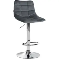 CLP Tabouret de bar Jerry en velours, réglable en hauteur et pivotant à 360°, gris foncé, piètement chromé