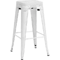 CLP Tabouret de bar Fletcher I empilable en métal, avec patins de protection et repose-pieds, blanc