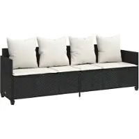 vidaXL Bain de soleil avec coussins noir Poly rotin