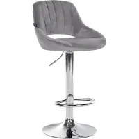 CLP Tabouret Milet, revêtement en velours, réglable en hauteur, pivotant, avec dossier | Couleur : gris foncé, structure : chromée