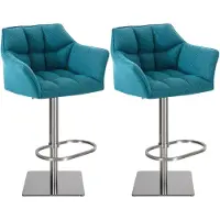 CLP Lot de 2 tabourets de bar Damaso, revêtement en tissu, pivotants et réglables en hauteur, charge maximale 240 kg, structure turquoise, finition acier inoxydable