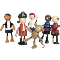 Small Foot Poupées souples en bois - Pirates - 5 pièces - Détails de pirates typiques - Bioplastique - Mixte