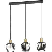 Eglo Lampe suspendue Empoli, suspension à 3 ampoules pour table à manger, lampe de salle à manger rétro en métal noir et laiton, suspension avec douille E27