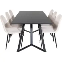 Ebuy24 MarinaBLBL ensemble table, table noir et 6 Polar chaises Velours beige.