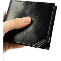 Rovicky Portefeuille horizontal pour homme avec accent argenté, cuir véritable -