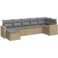 vidaXL Ensemble de salon de jardin 7 pièces avec coussins Beige Poly Rattan
