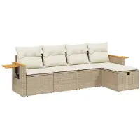 vidaXL Ensemble de salon de jardin 5 pièces avec coussins Beige Poly Rattan