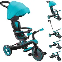 Globber EXPLORER TRIKE 4in1 - Poussette, tricycle et vélo d'exercice, 10/8,5 pouces, siège TPR, hauteur réglable, turquoise
