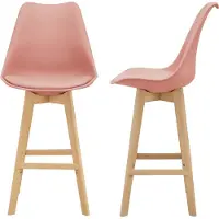 En.casa Tabouret de bar (lot de 2) Chaise de bar avec dossier Tabouret de bistrot avec assise rembourrée Tabouret de comptoir avec structure en bois hêtre-structure rose []