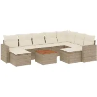 vidaXL Ensemble de salon de jardin 10 pièces avec coussins Beige Poly Rattan