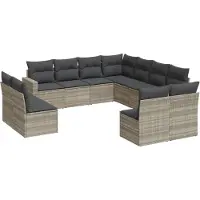 vidaXL Ensemble de salon de jardin 11 pièces avec coussins gris clair Poly rotin
