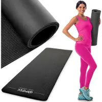 Gymtek Tapis de gymnastique 1cm - 180x61cm - Tapis d'entraînement pour Pilates, Yoga & Fitness - Tapis de yoga antidérapant - Noir