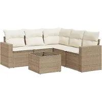 vidaXL Ensemble de salon de jardin 6 pièces avec coussins Beige Poly Rattan