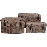 Ebuy24 Demsy Boîte de rangement, 3 pièces en kubu gris avec poignée en cuir.