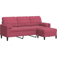 vidaXL Canapé 3 places avec pouf vin rouge 180 cm velours