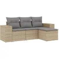 vidaXL Salon de jardin avec coussins 4 pcs beige résine tressée