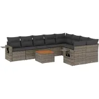 vidaXL Ensemble de salon de jardin 10 pièces avec coussins Gris Poly Rattan