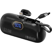 Forever , 5000mAh Powerbank Connecteur Lightning + câble USB-C intégré, Noir