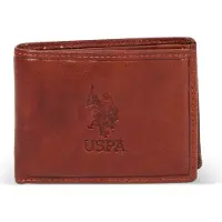 U.S. POLO ASSN. Cuir porte-monnaie Horizontal Wallet with Coin and Flap Cognac brun