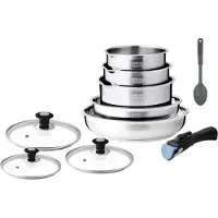Arthur Martin Batterie de cuisine à induction - - AM4485 - Acier inoxydable - 10 pièces - Poignée amovible - Compatible tous feux, y compris induction