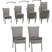 Mendler Lot De 2 Chaises En Poly Rotin Hwc-G19 Chaise De Jardin, Empilable Gris, Coussin Gris Foncé