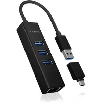 Icy Box IB-HUB1419-LAN IcyBox 4-Port Hub IB-HUB1419-LAN USB 3.0 Hub & LAN Adapter