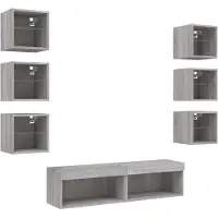 vidaXL Meuble-paroi 8 pièces avec éclairage LED Gris Sonoma Matériau dérivé du bois