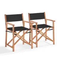 Oviala Lot de 2 chaises pliantes en bois d'eucalyptus et textilène noir - Mostra