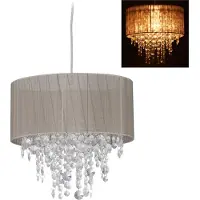 Relaxdays - Suspension en cristal, abat-jour en organza, culot E27, salon, suspension, H x P : 129 x 32 cm, gris/argent